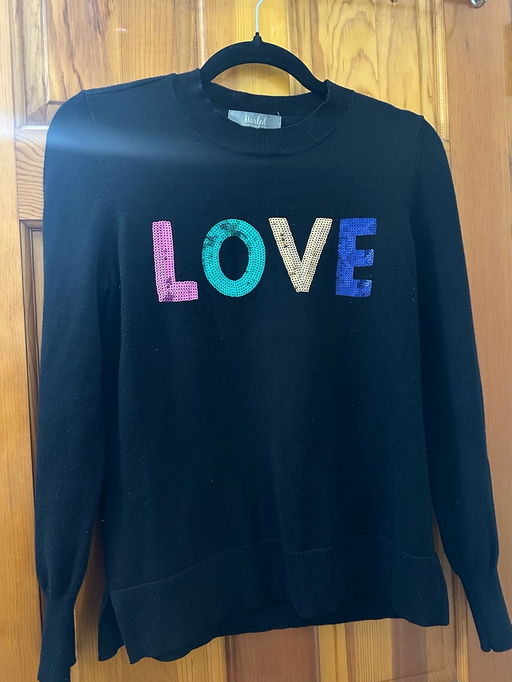 Marled Black Sweater with Multicolor Sequin 'LOVE'